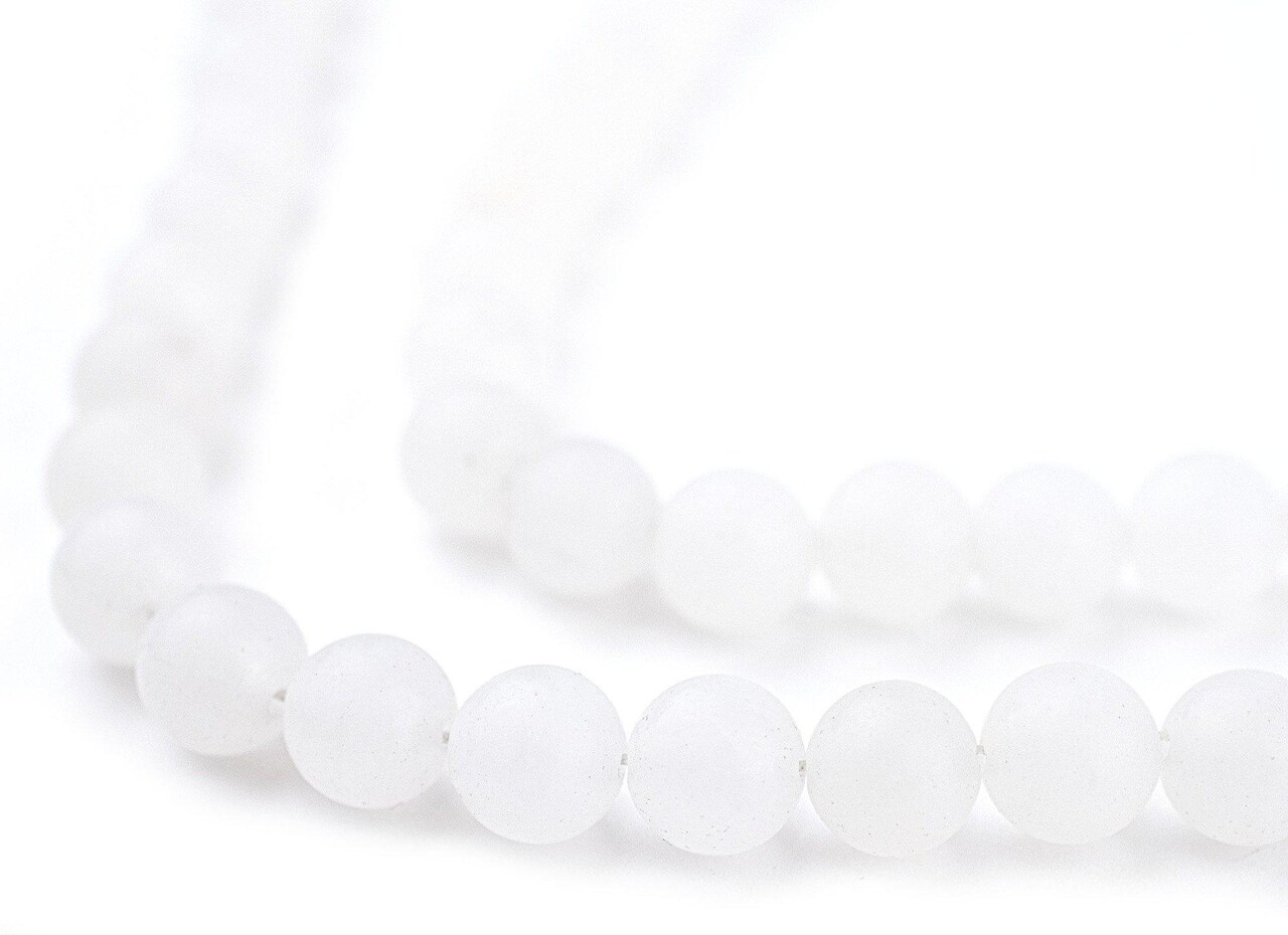 The Bead Chest Matte Round White Jade Beads (8mm): Organic Gemstone Round Spherical Energy Stone Healing Power Crystal for Jewelry Bracelet Mala Necklace Making